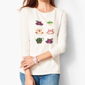 Talbots Long Sleeve Tee with Teacup Design